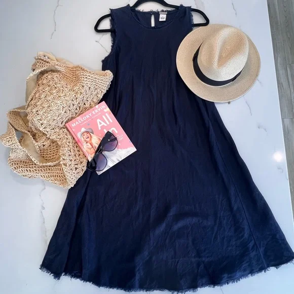 Magaschoni | Dresses | Womens Magaschoni Navy Blue Linen Dress Size M |  Poshmark